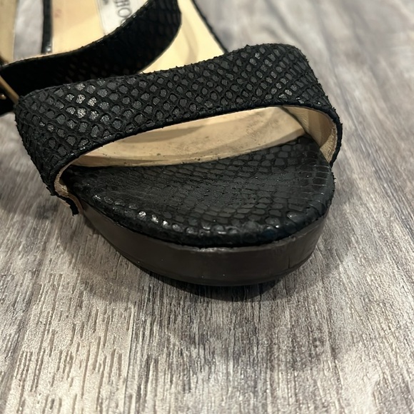 Jimmy Choo Black Embossed Leather Clog Sandals Studded Wood Heel Size 8 - Picture 9 of 13